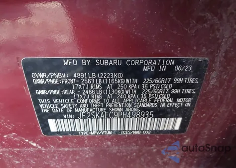 2023 Subaru Forester Premium z USA, uszkodzony, nr VIN JF2SKAEC9PH498935